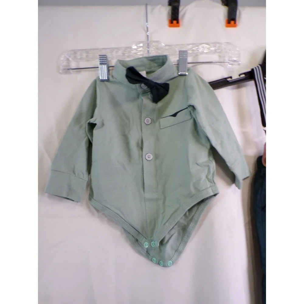Baby Green Long Sleeve Button-Up with Attached Bow Tie 3-6M